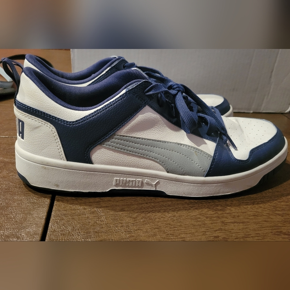 Puma Blue and White Retro-Inspired Sneakers